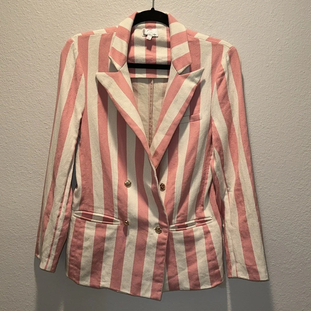 MIGUELINA *Chiara* pink ivory stripe double breasted blazer jacket XS - Picture 4 of 11
